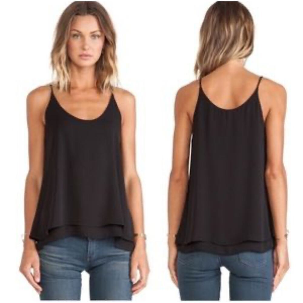 ☀️Krisa Sleeveless Spaghetti Strap Ruffle Cami Tank Top Black XS Women's XS NWT